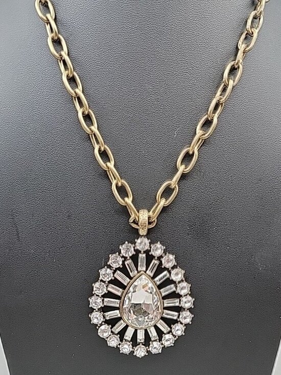 Graziano Jewelry - RJ Graziano CN Large Crystal Statement Pendant Necklace 40" Chunky Gold Tone